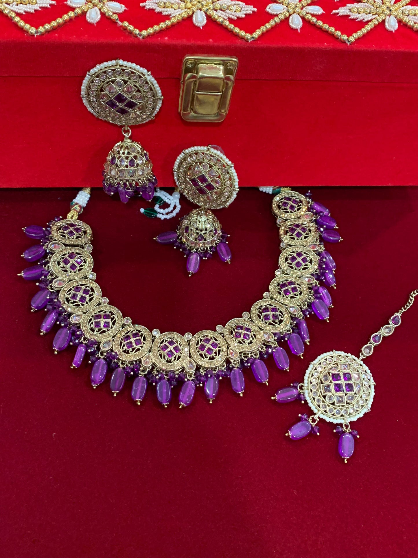 Reverse polki necklace set Laura purple