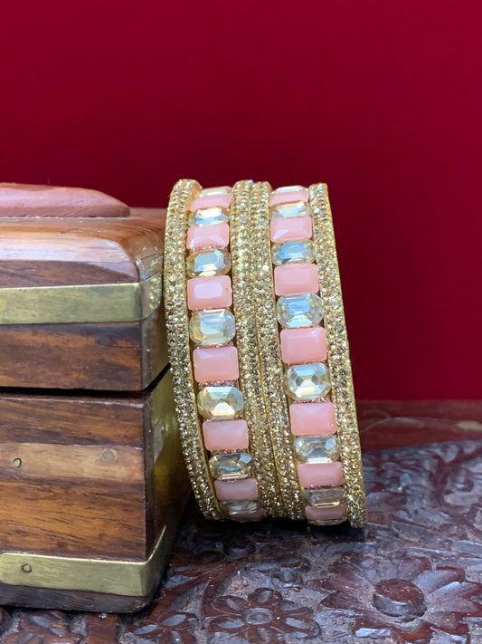 Nude peach Rhinestone bangle with monalisa stone and crystal work