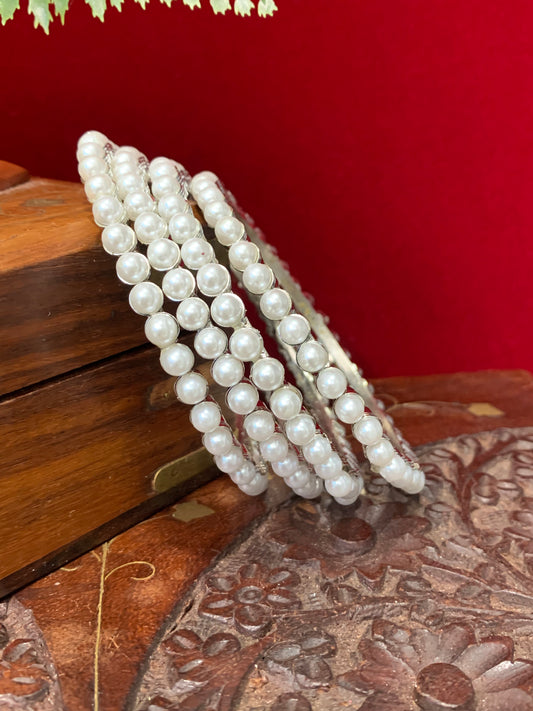 Silver white Pearl bangle set of 4