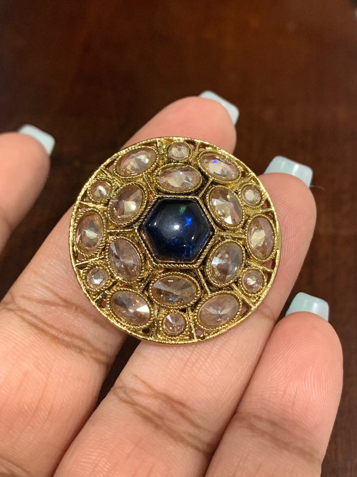 Mini Polki ring in navy