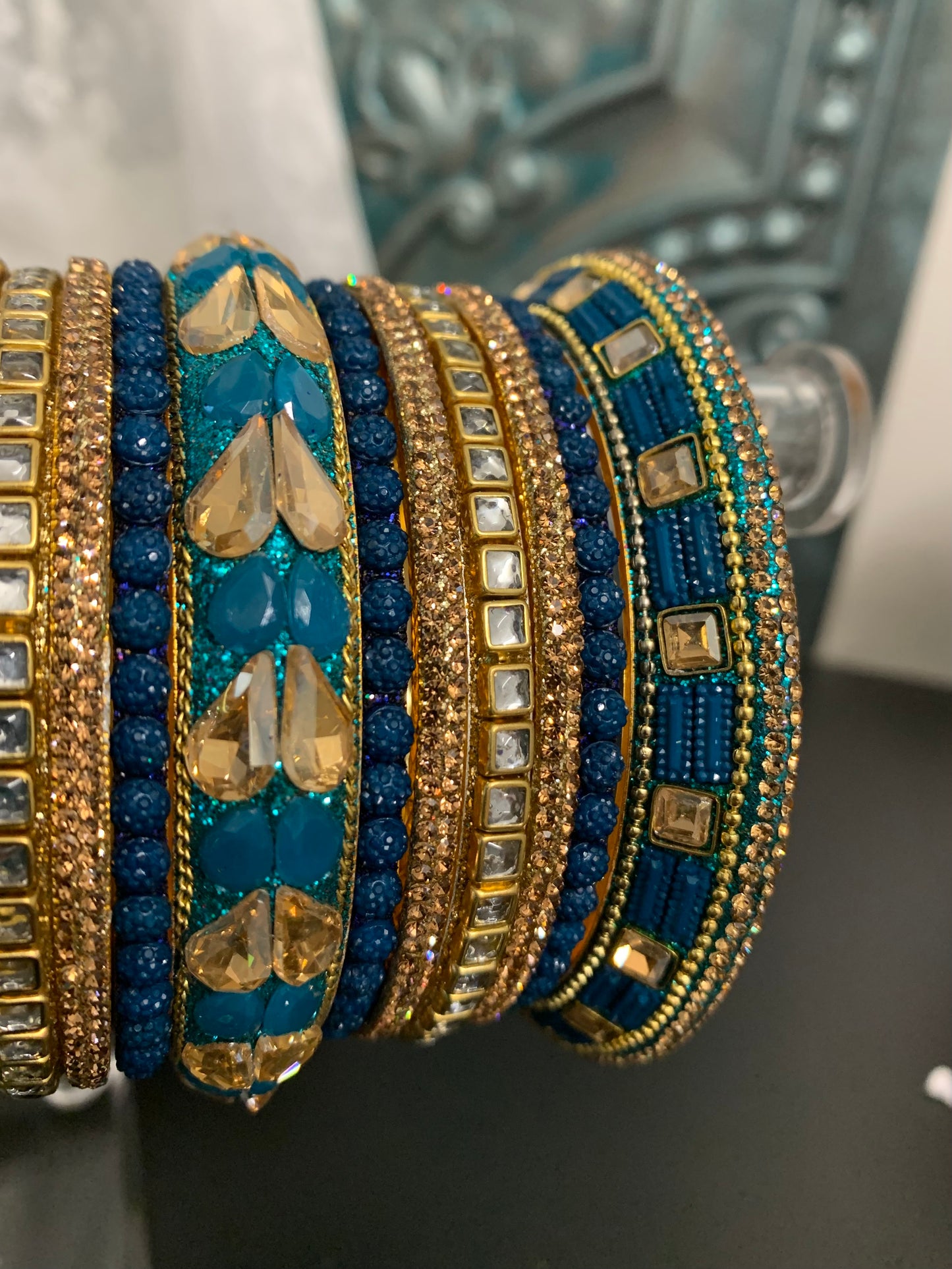 Blue Kundan bangle set “Shanaya”