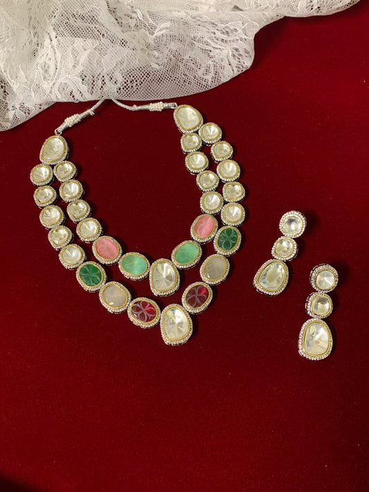 Pihu double layered pastel multi uncut kundan choker / necklace
