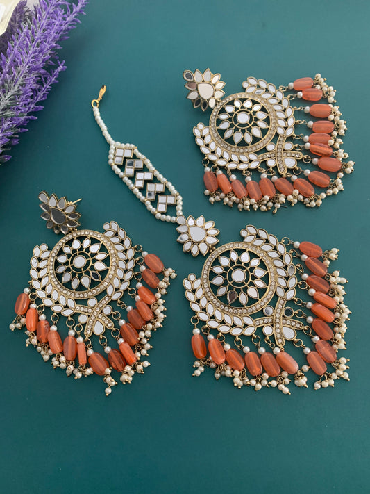 “Mehru”Mirror earring tikka set