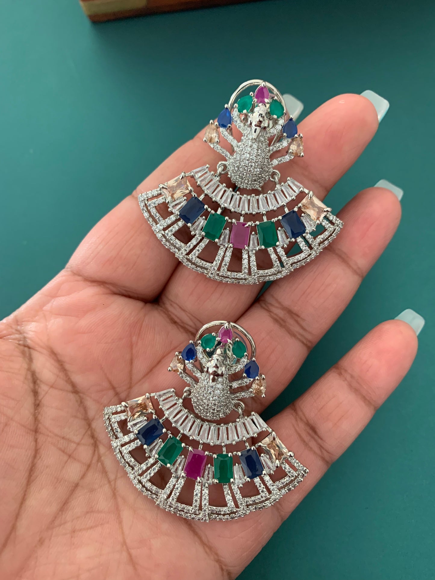 American diamond peacock stud /chandbali