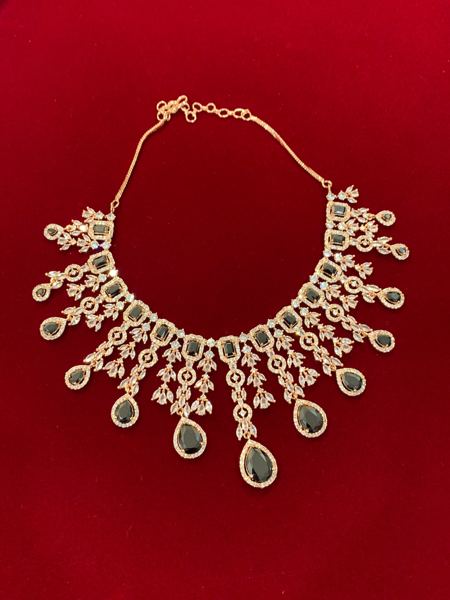 American diamond rose gold necklace set black