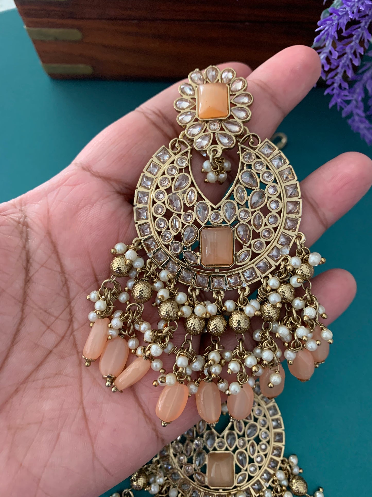Heidi polki earring tikka peach