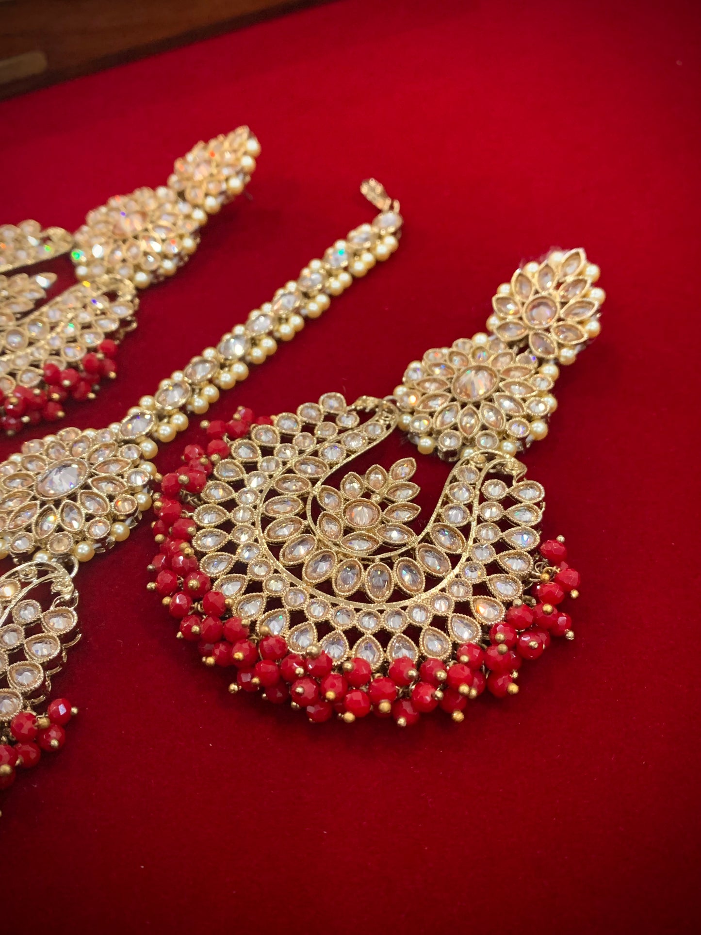 Polki chandbali style earring Tikka red Lola