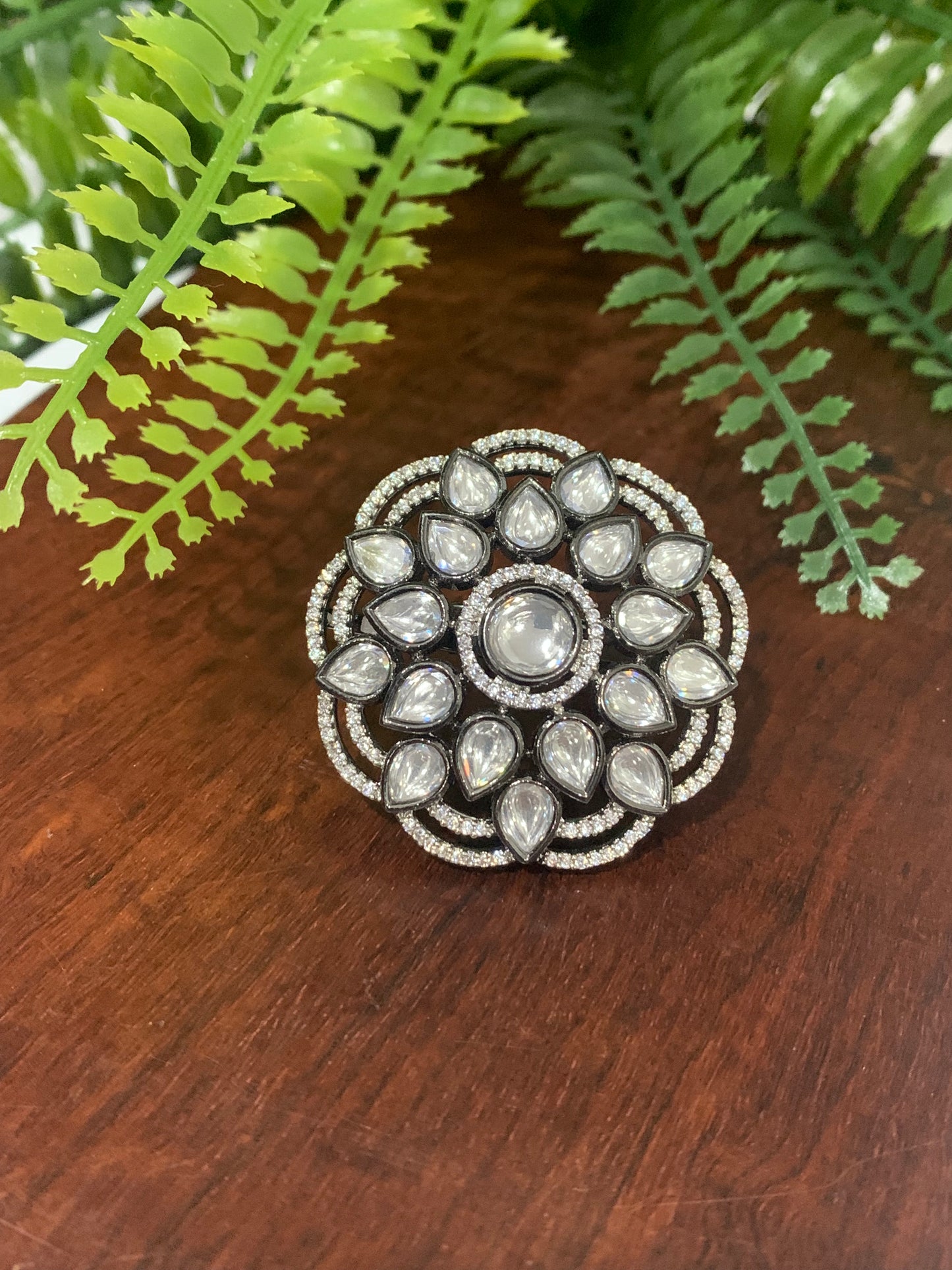 American diamond kundan adjustable ring