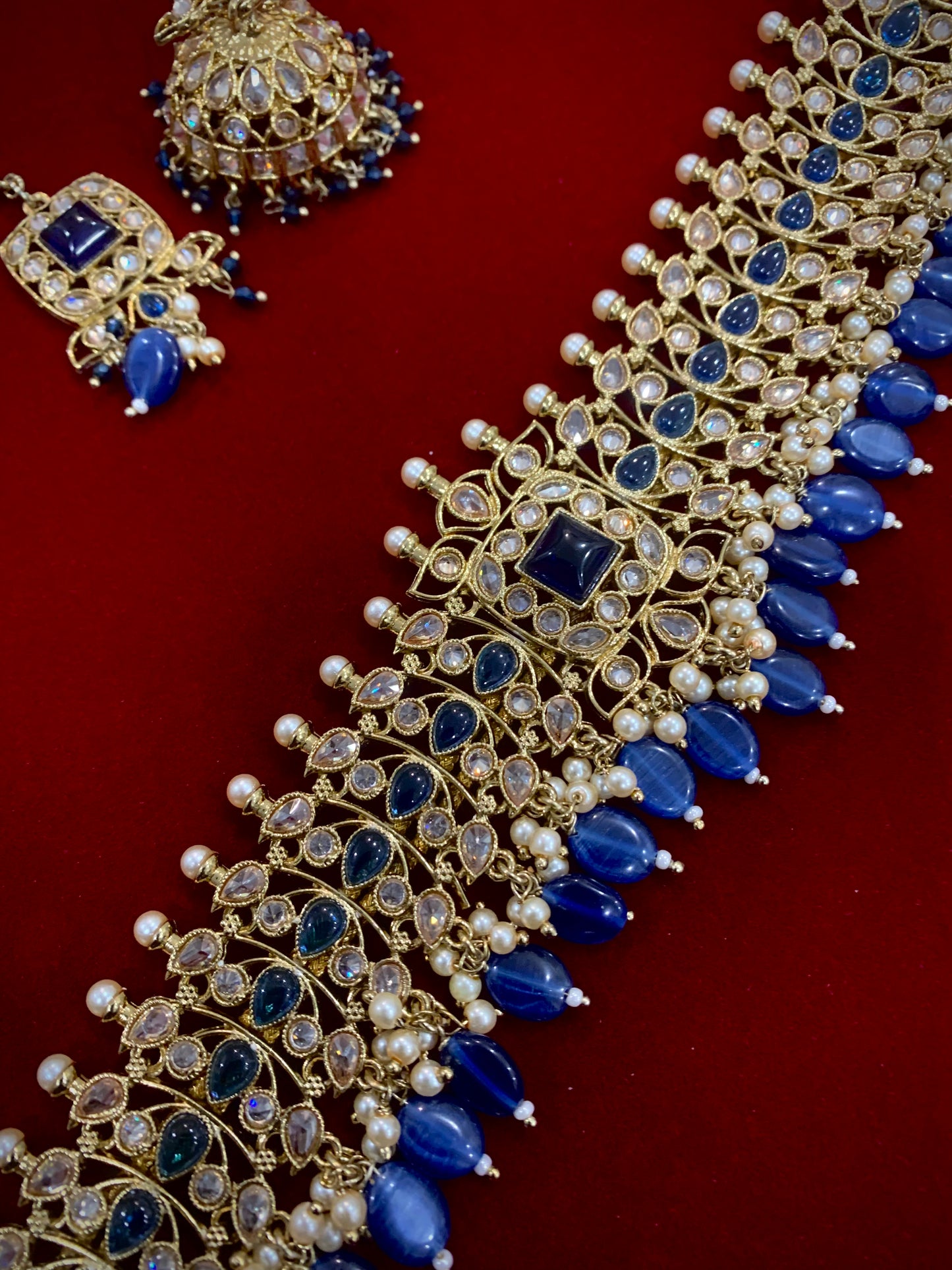Farhana polki choker in navy / royal blue