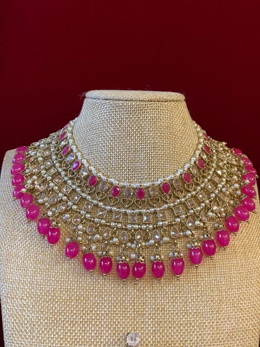 Tylor Reverse polki semi bridal necklace with matching jhumki tikka