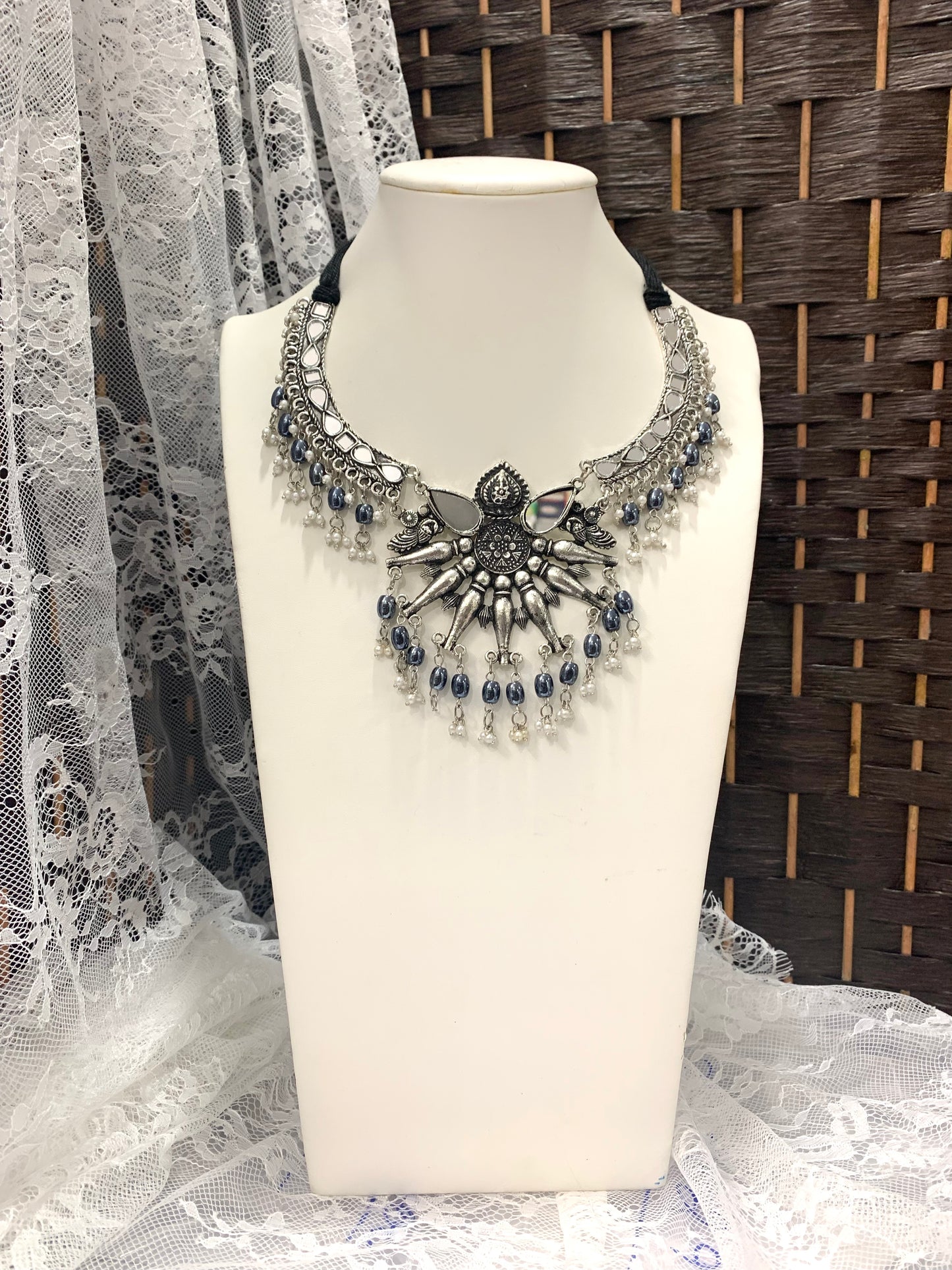 Oxidized/BlackMetal/German Silver necklace / hasli mirror