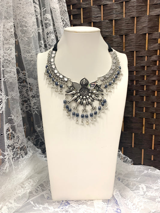 Oxidized/BlackMetal/German Silver necklace / hasli mirror