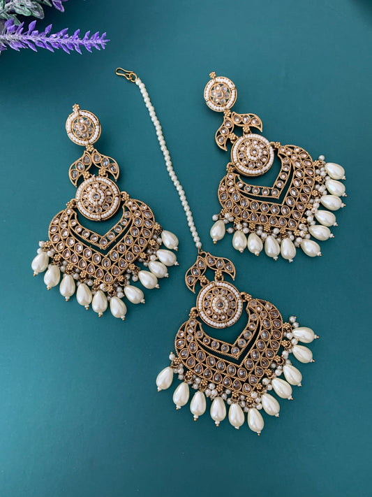 Medium to oversize polki earring tikka set