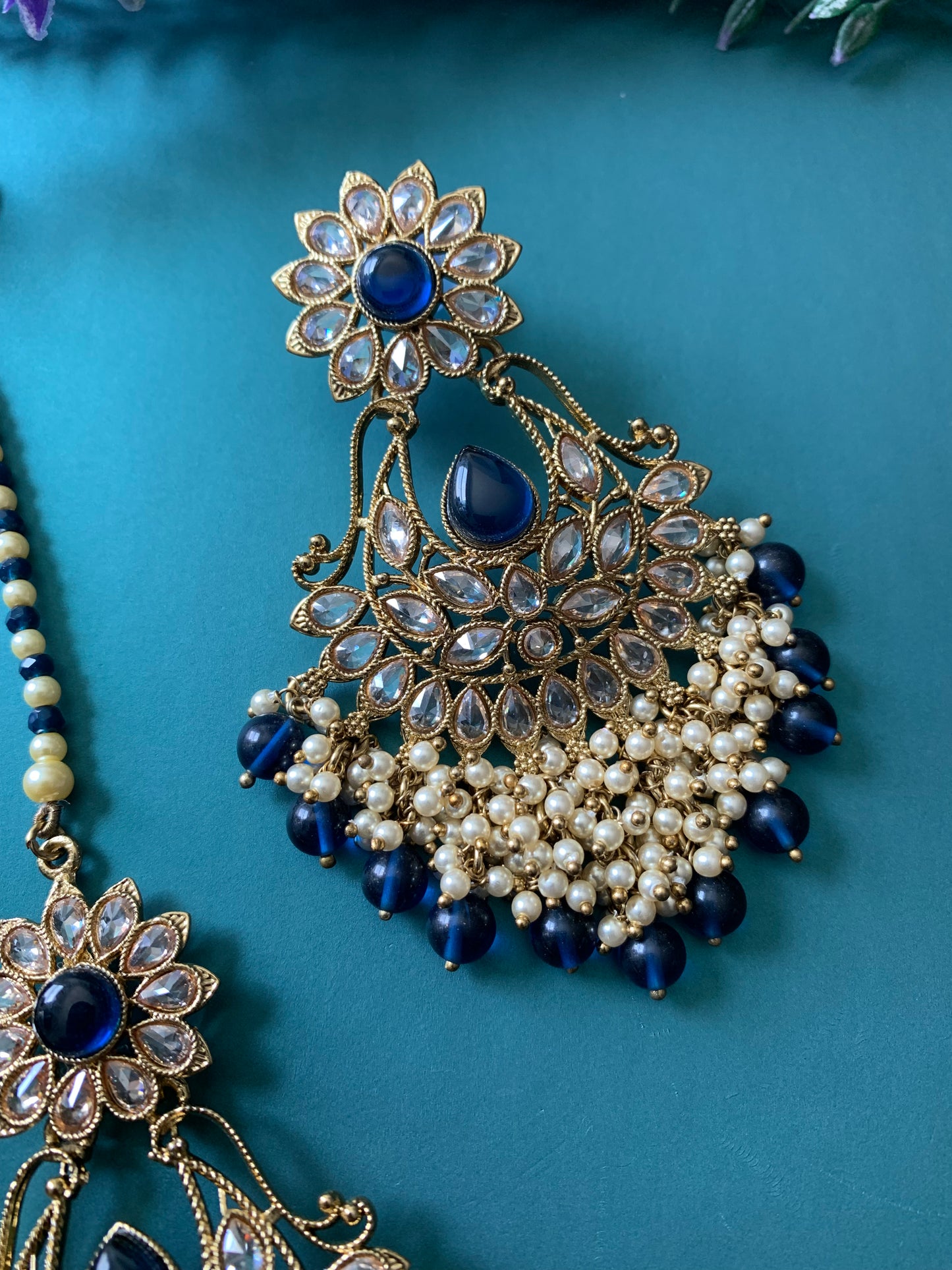 Manjeet polki earring tikka sapphire blue