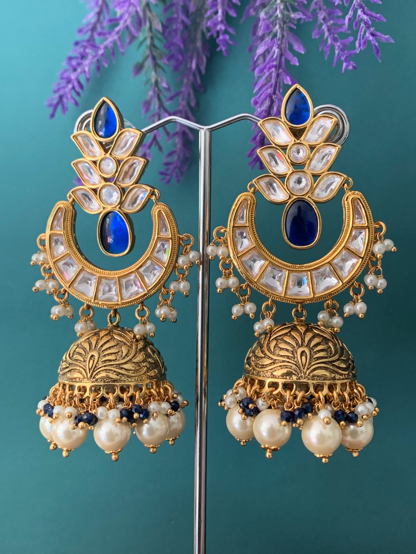 Designer uncut kundan earring blue