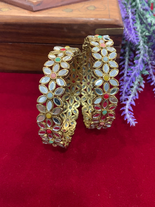 Mirror bangles multi flower kada
