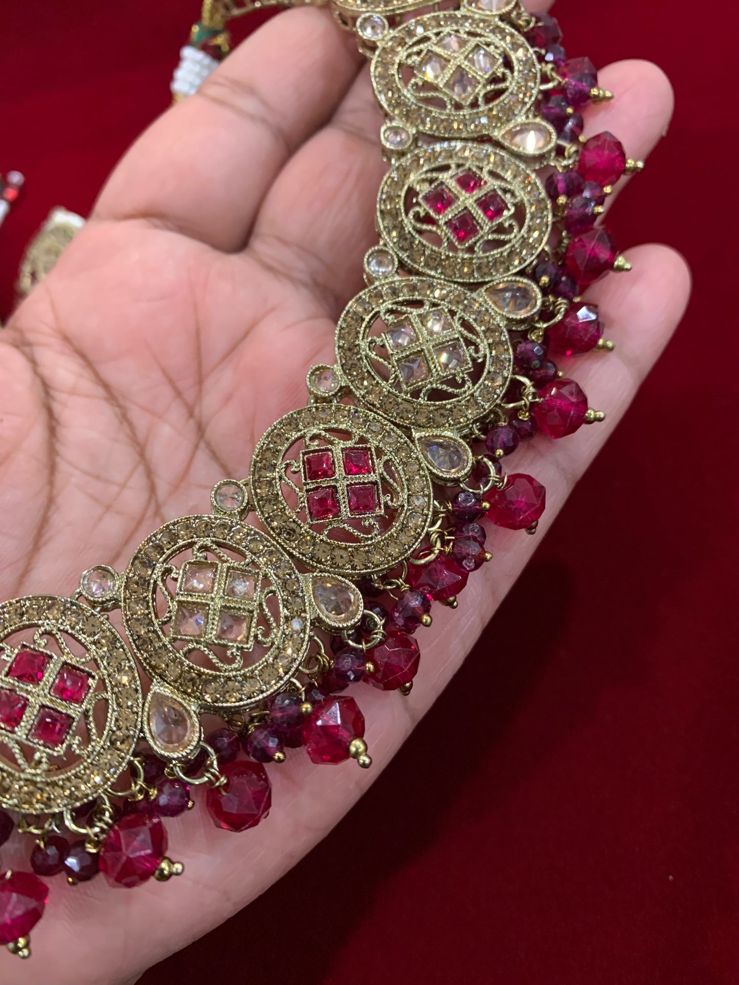 Reverse polki necklace set Laura maroon hot pink / magenta