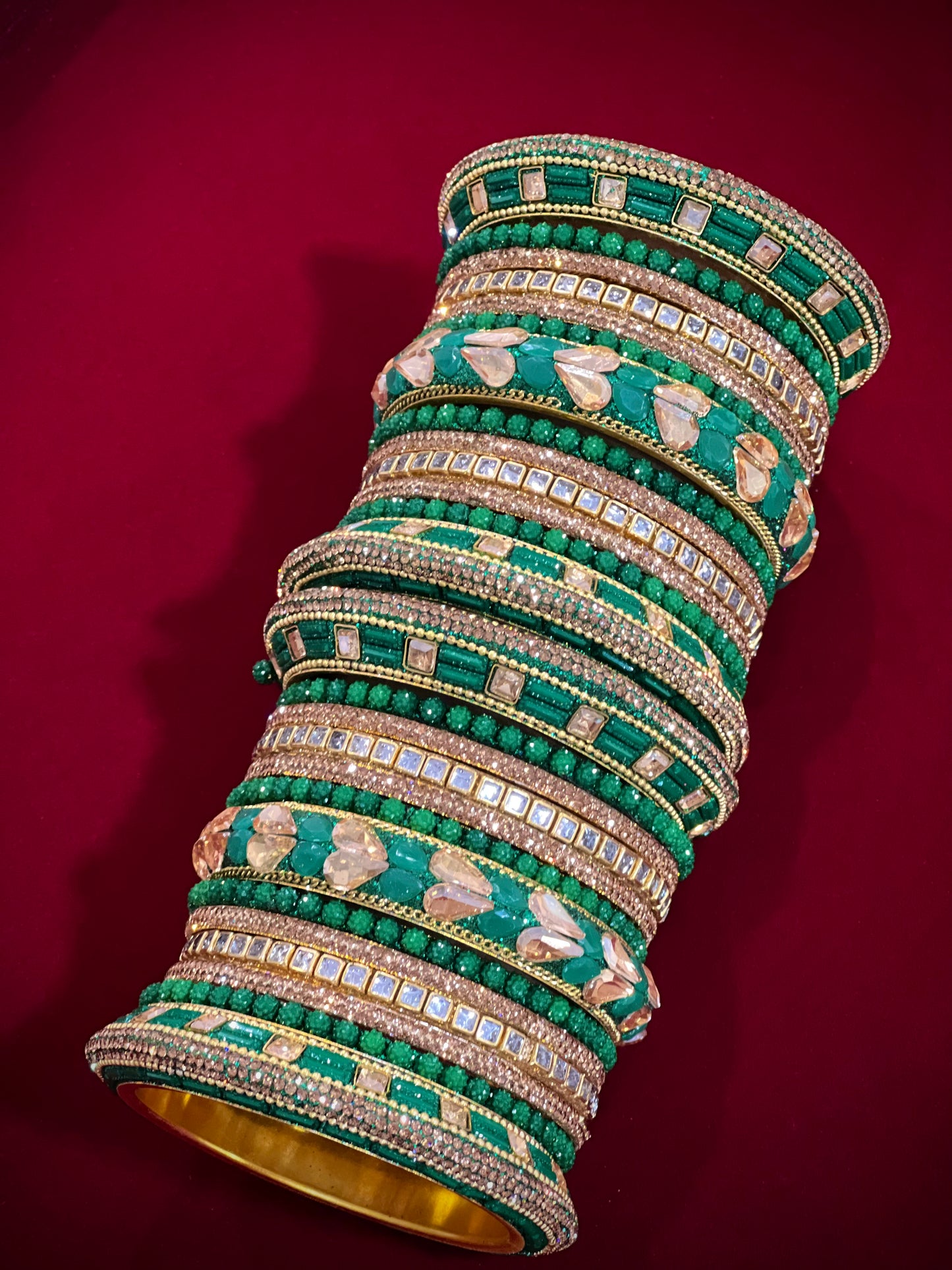 Emerald green Kundan bangle set “Shanaya”