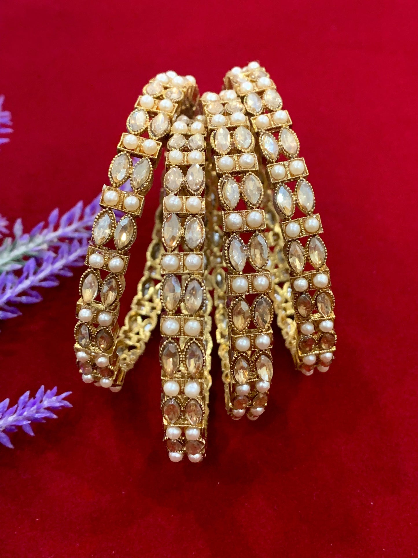Antique polki bangles with pearl details