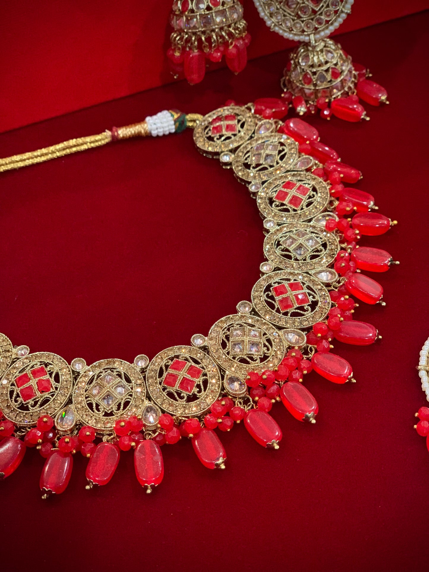 Reverse polki necklace set Laura tomato red