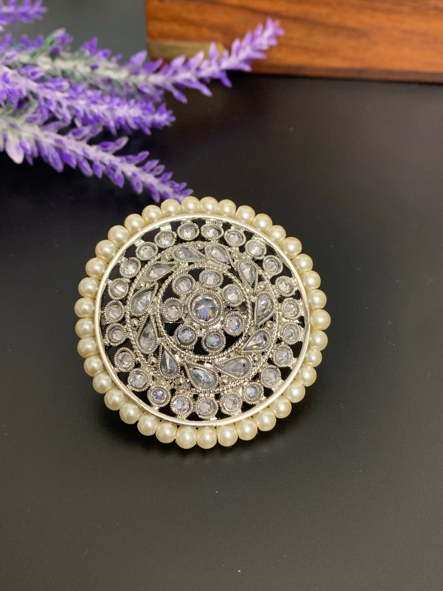 Diana silver polki ring /green ring