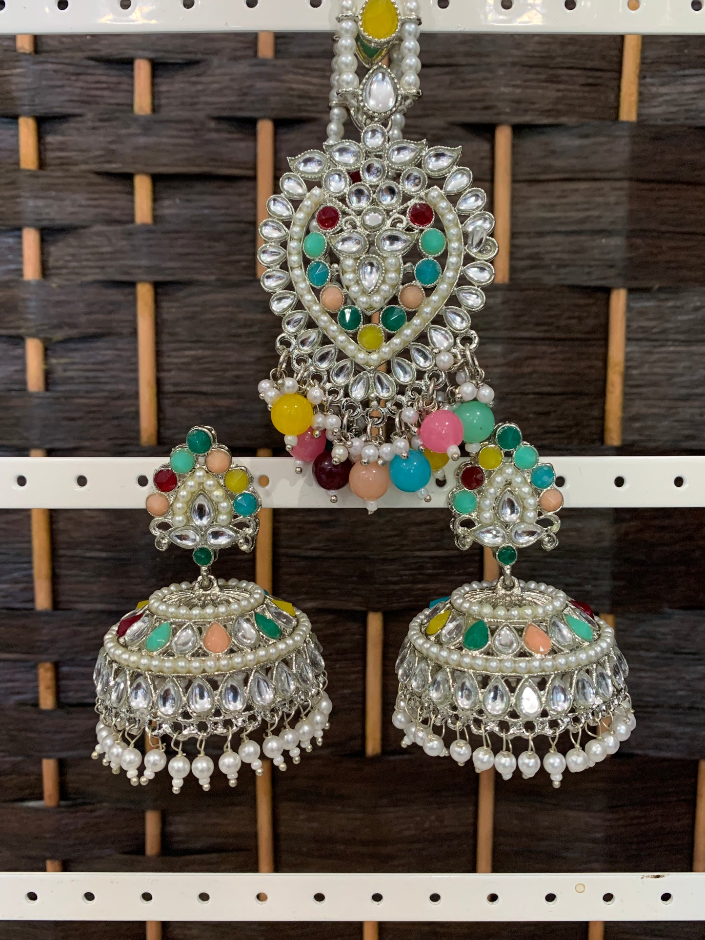 Silver kundan jhumki tikka
