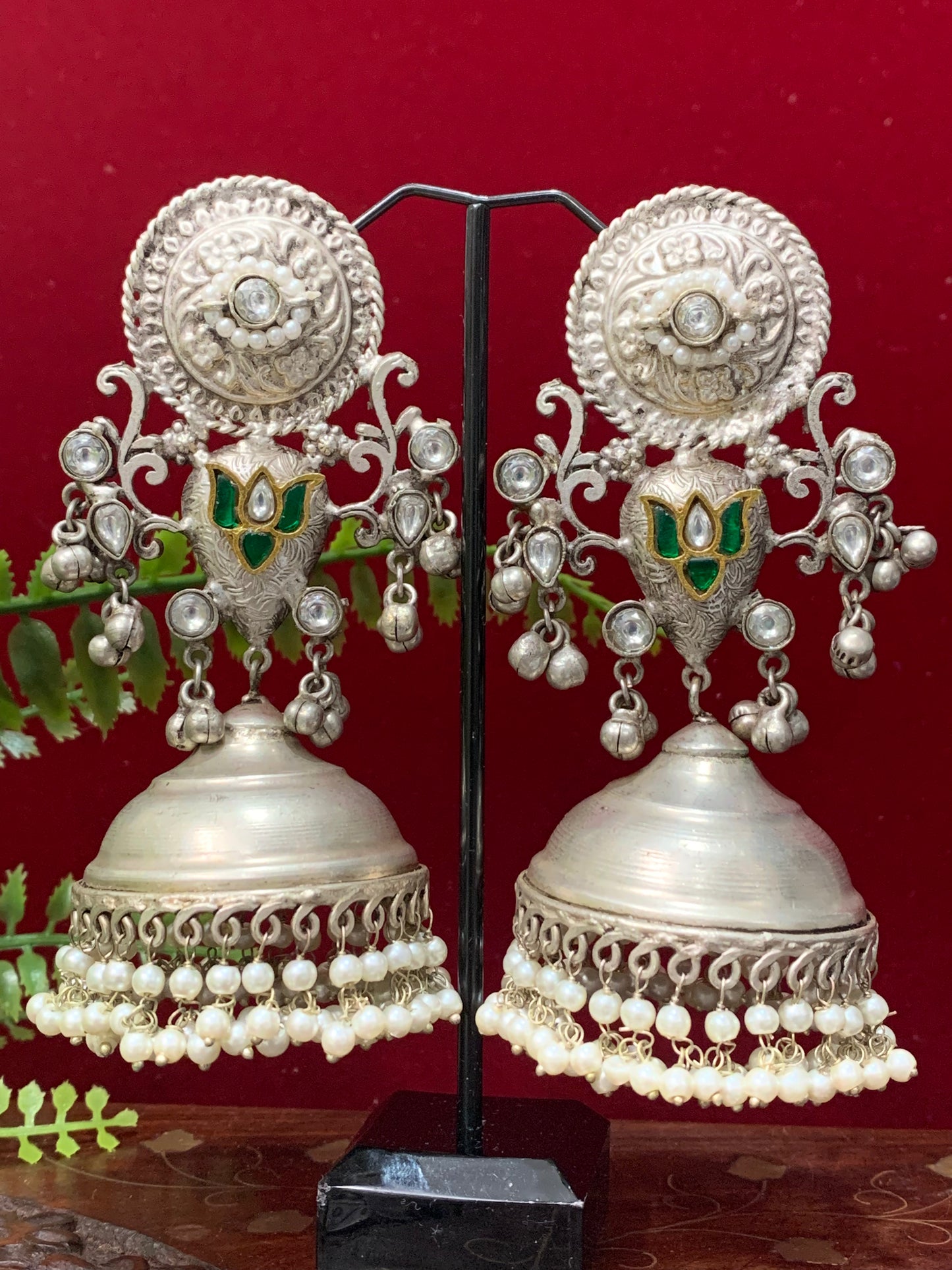 Silver replica oversize jhumki earring