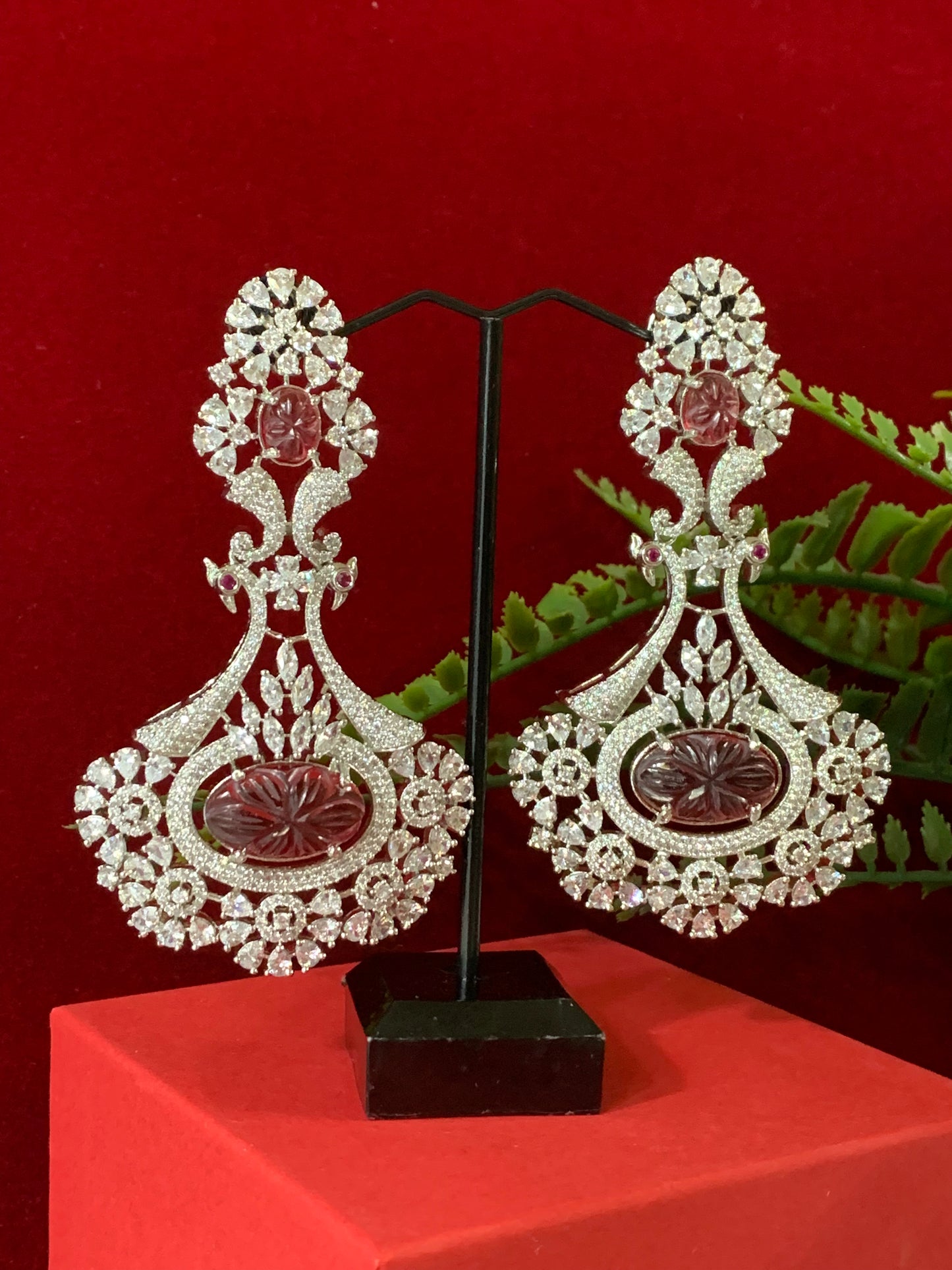 American diamond / AD /CZ earring carved stone details