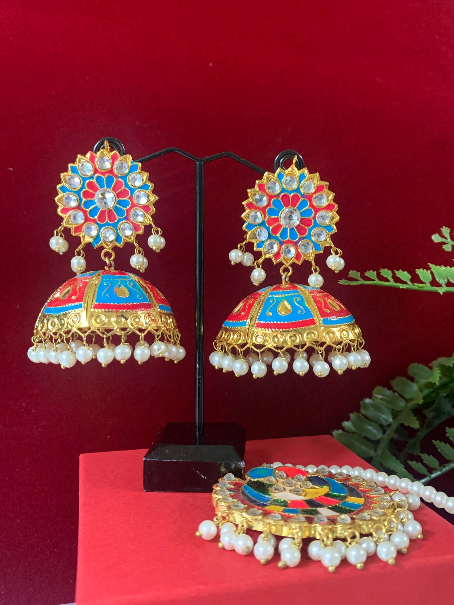 Pakistani rangoli jhumki tikka