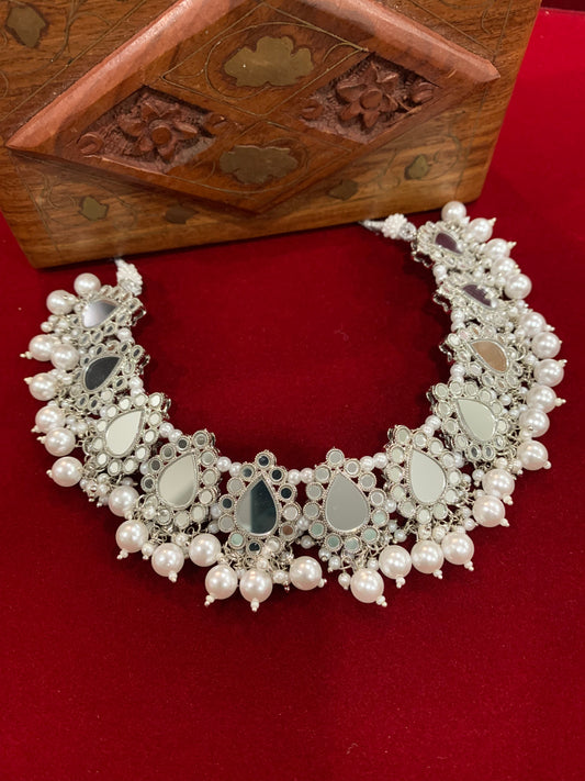 Silver mirror choker / necklace Viola