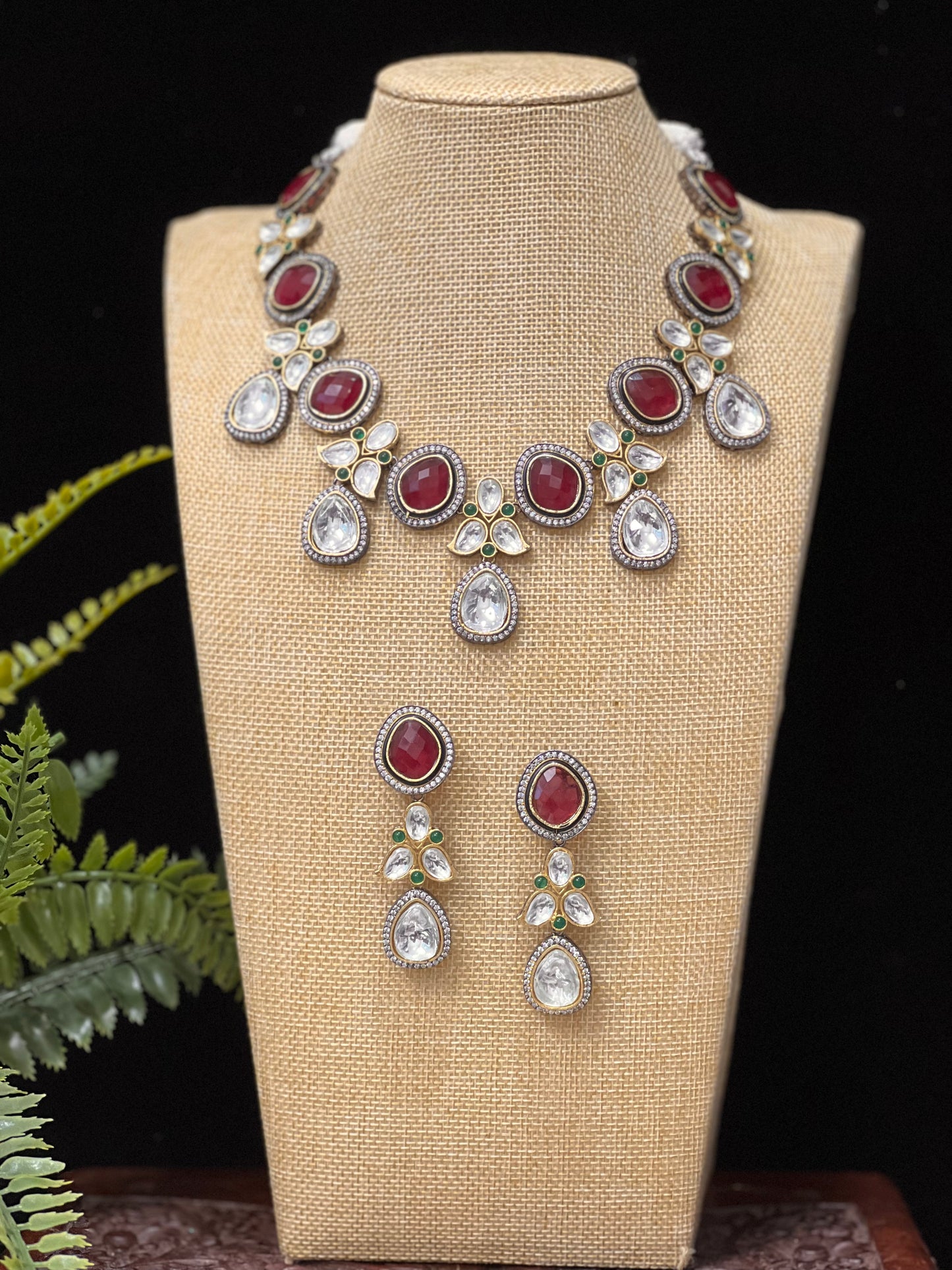 Uncut kundan mala/ necklace burgundy/ maroon red