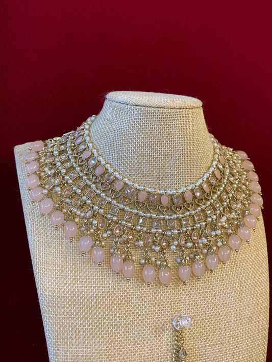 Tylor Reverse polki semi bridal necklace with matching jhumki tikka