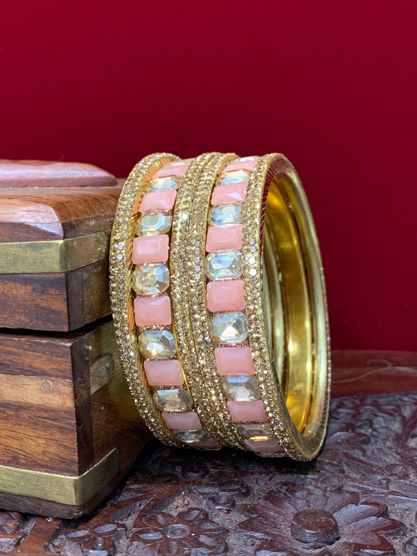 Nude peach Rhinestone bangle with monalisa stone and crystal work