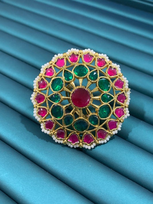Allison pachi kundan statement ring gold multi
