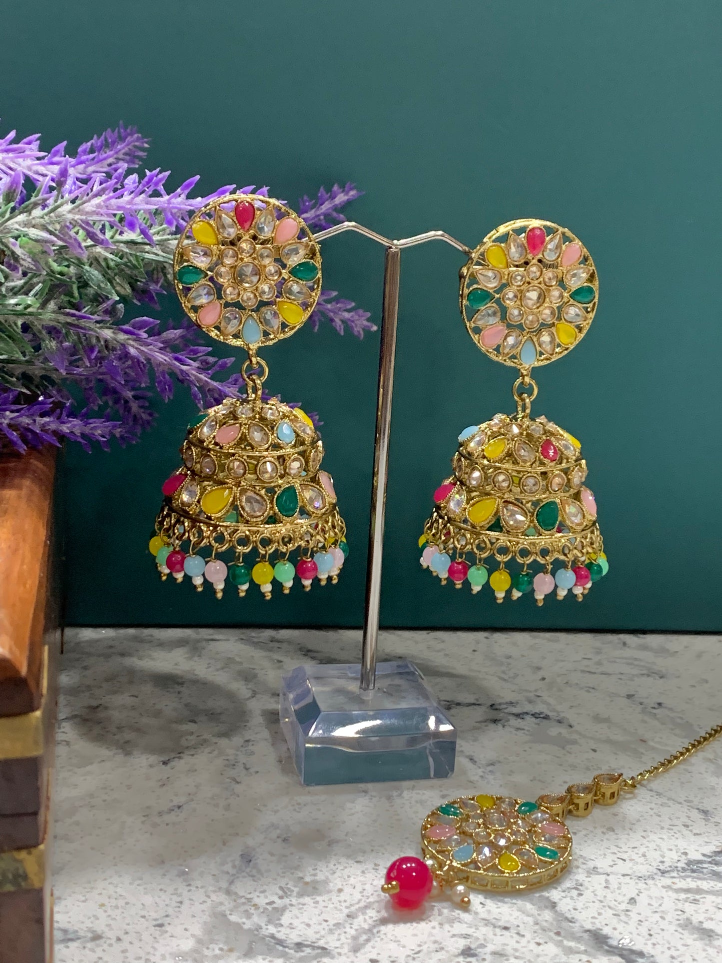 Multi color jhumki Tikka