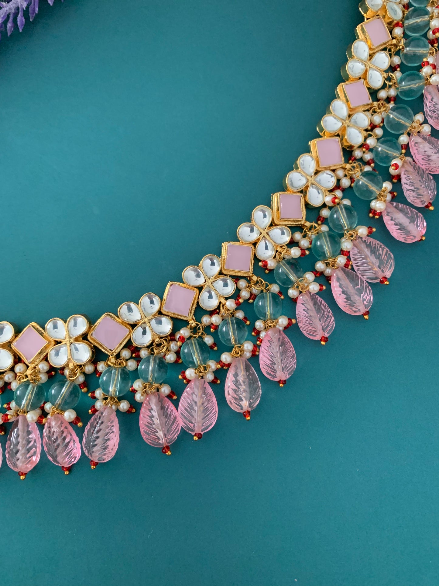 Liana pachi kundan choker in pink