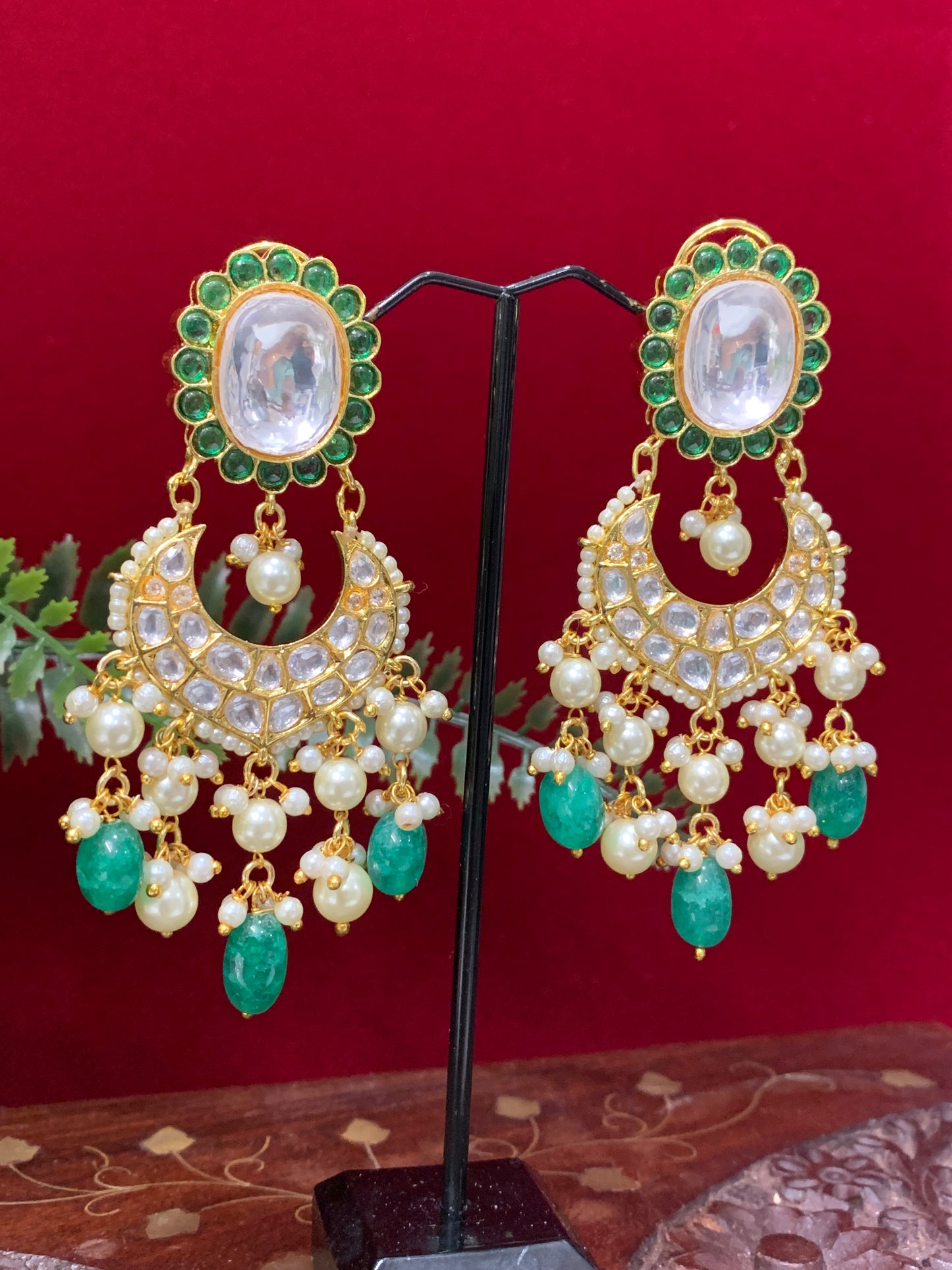 Original tyanni kundan chandbali earring emerald green