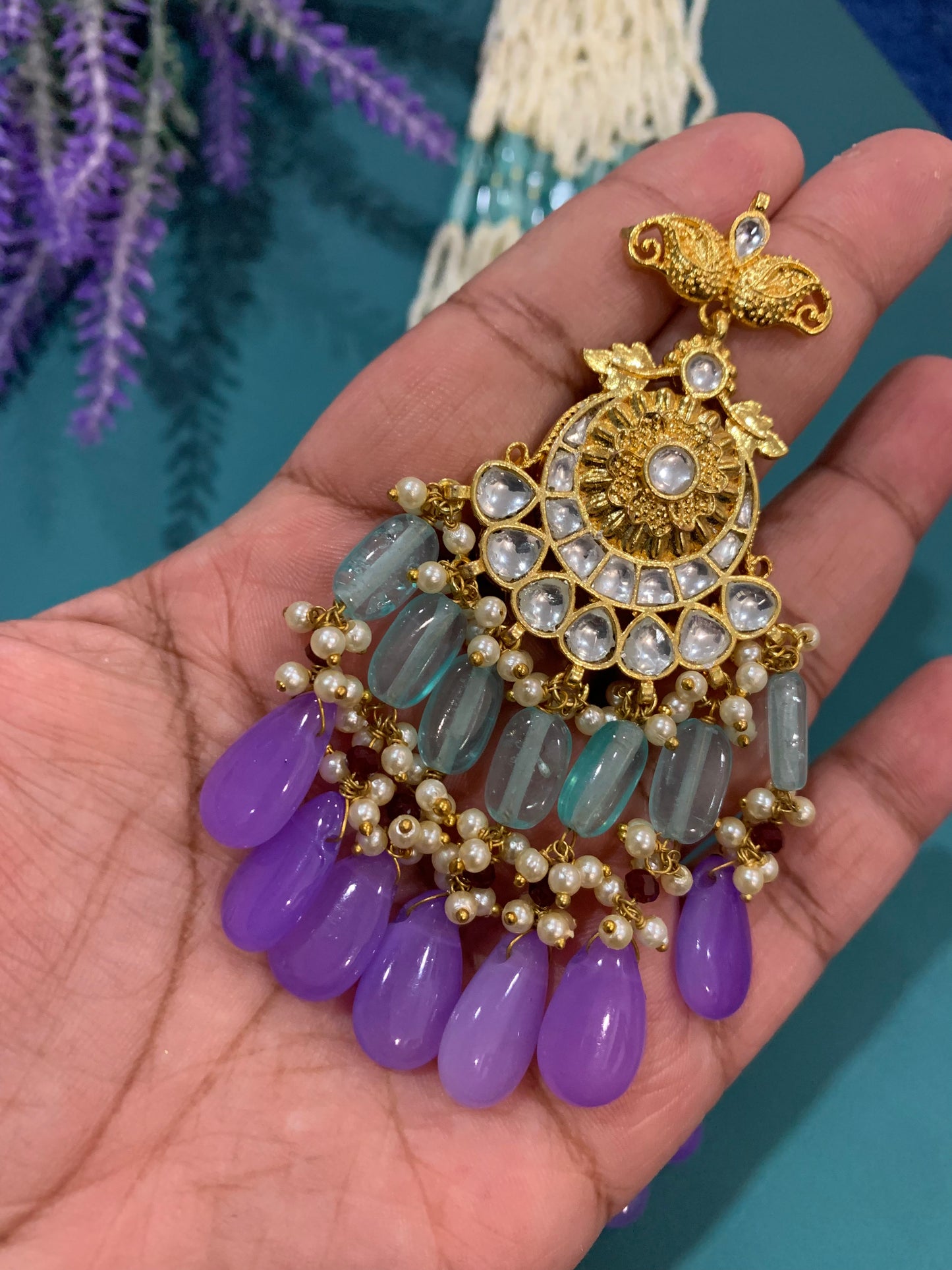 Pachi kundan mala with matching earring