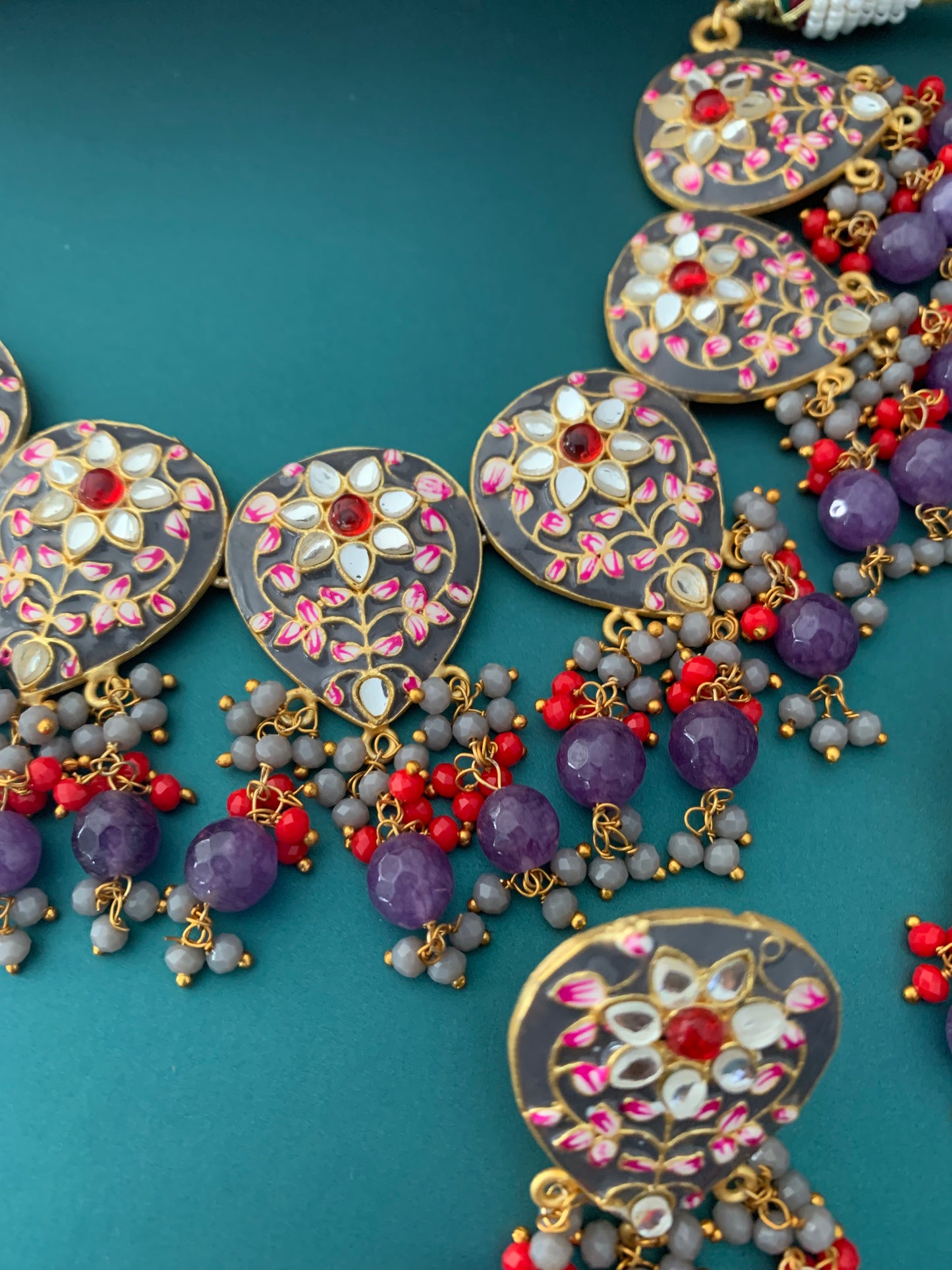 Hand painted meena choker with kundan work