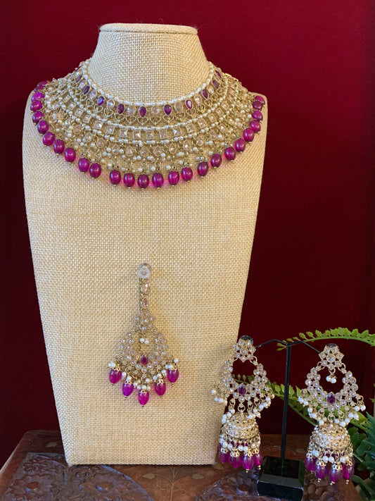 Tylor Reverse polki semi bridal necklace with matching jhumki tikka
