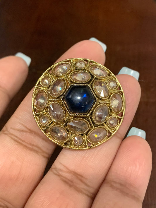 Mini Polki ring in navy