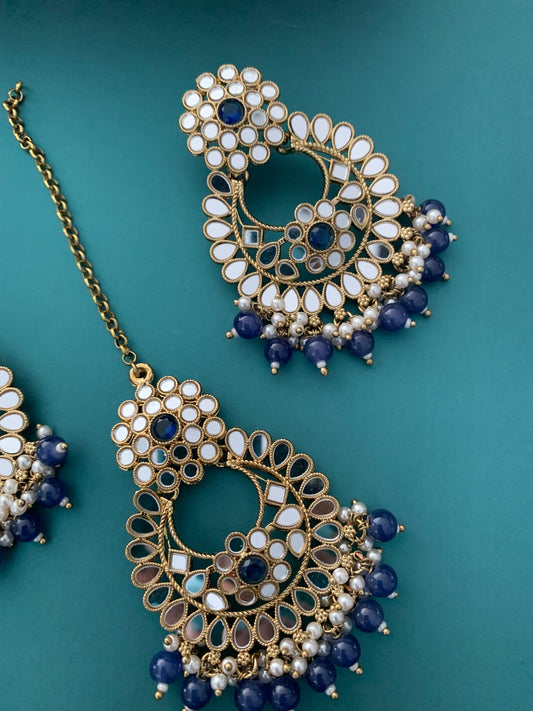 Missy chandbali mirror blue