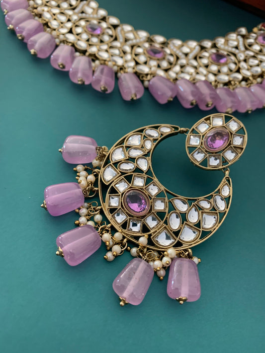 Kundan necklace set Raisa in baby pink
