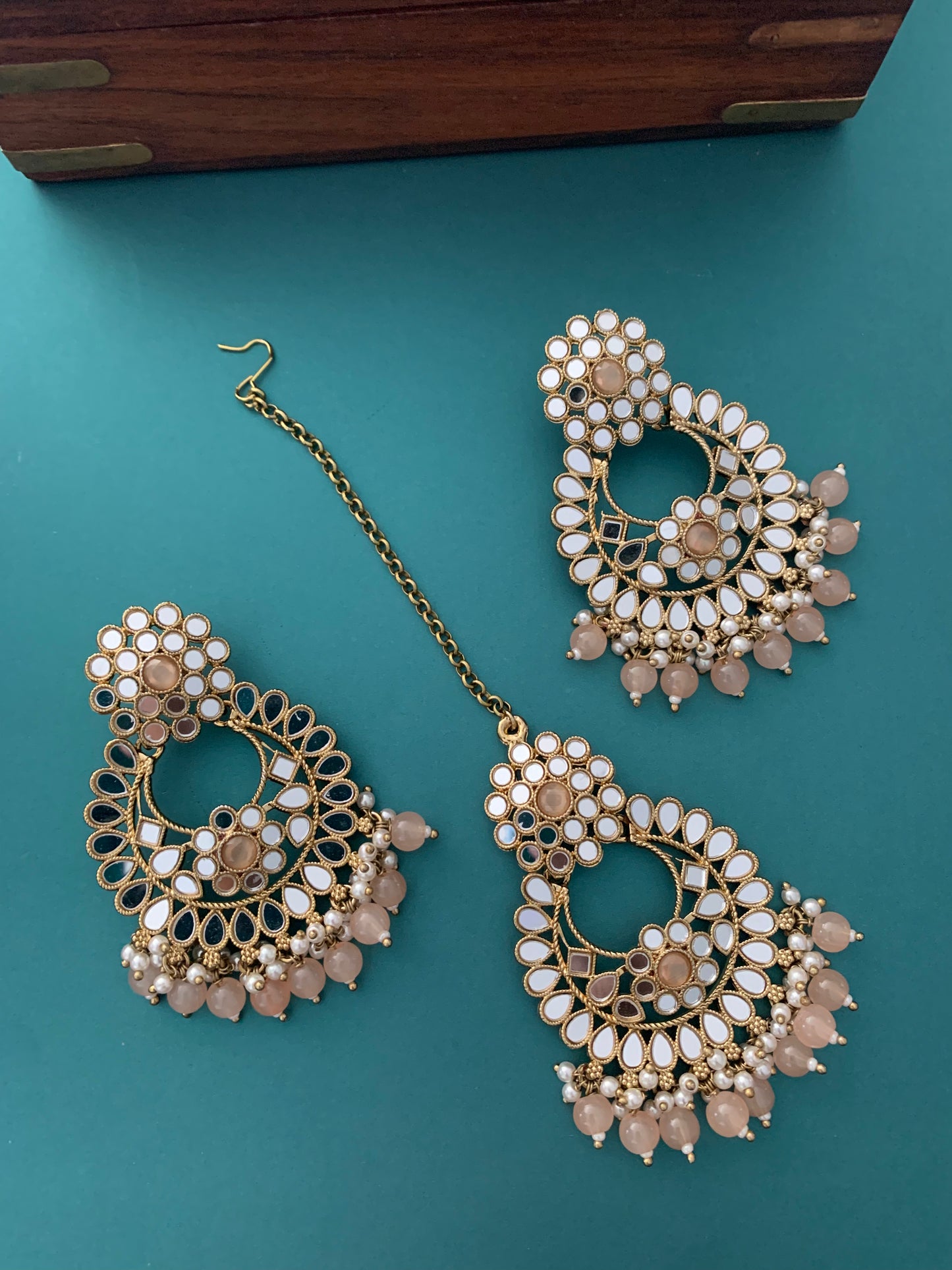 Missy chandbali mirror peach