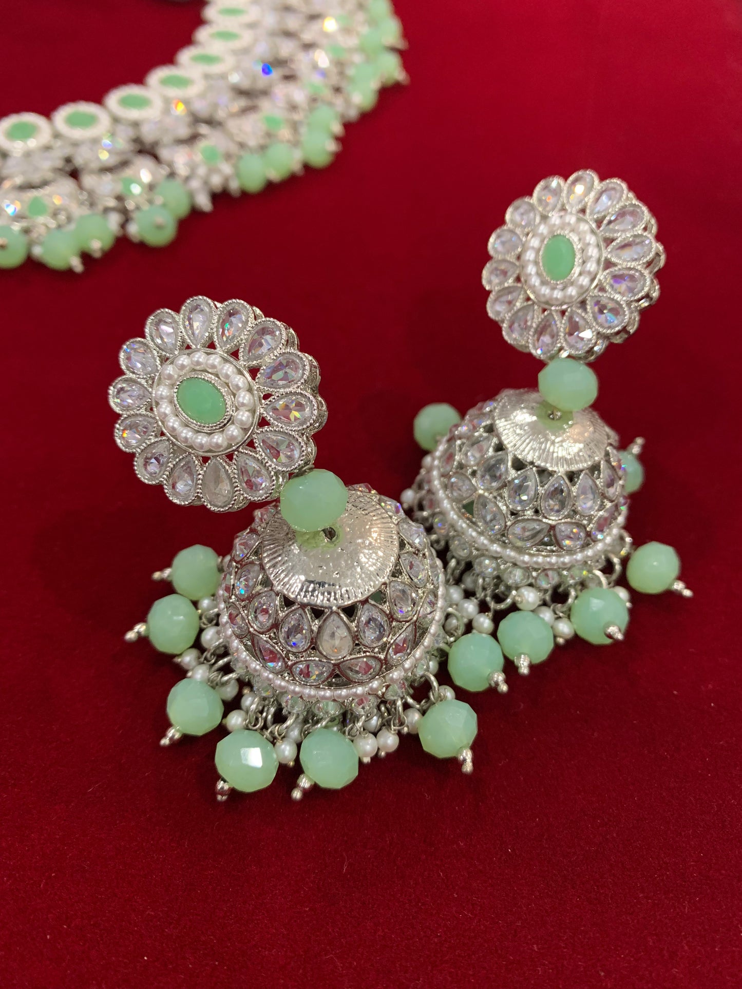 Reverse Polki necklace in silver mint green