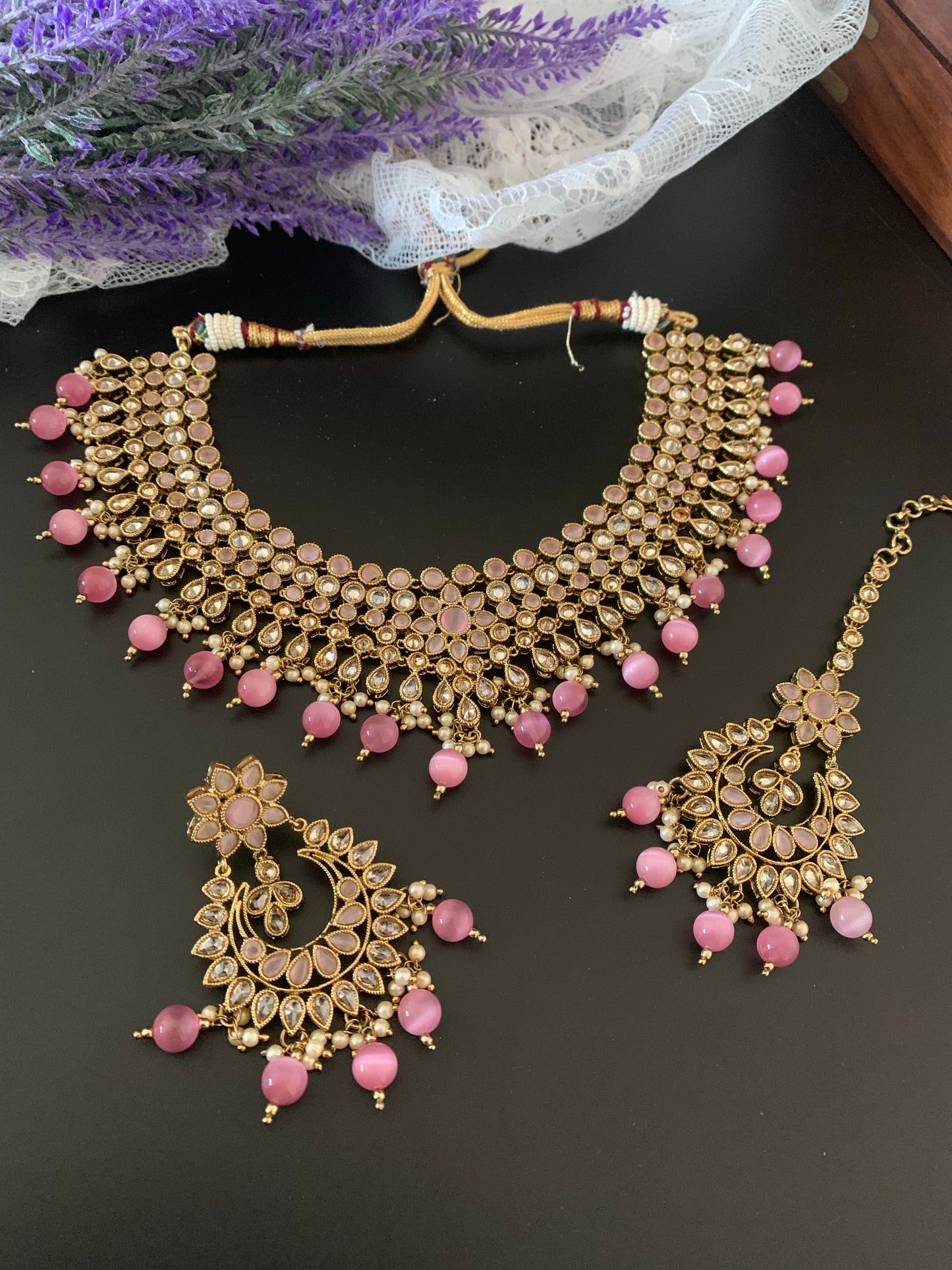 Suhana polki necklace in baby pink