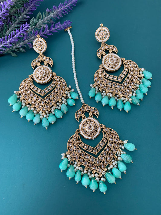 Medium to oversize polki earring tikka set