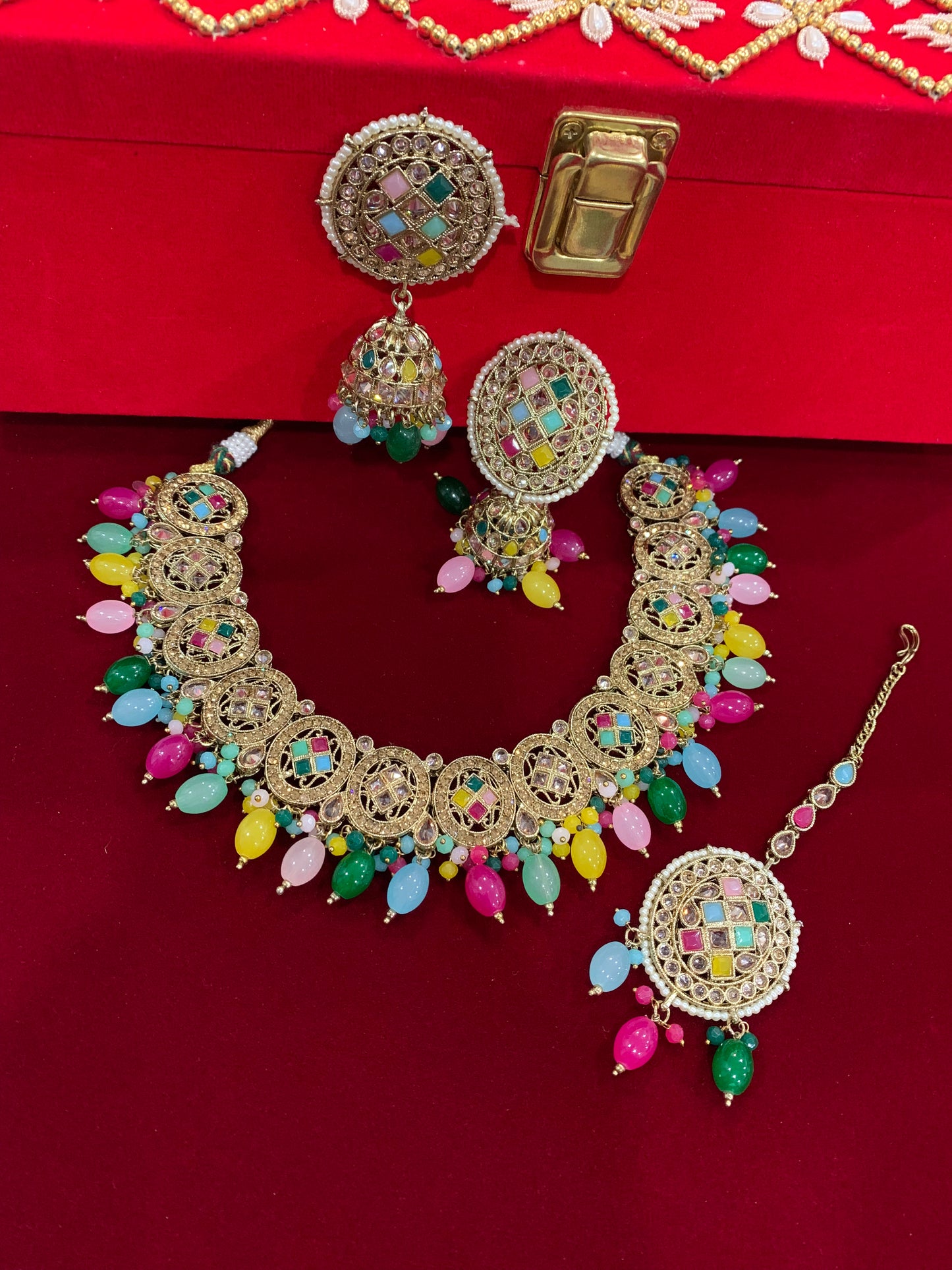 Reverse polki necklace set Laura Multi