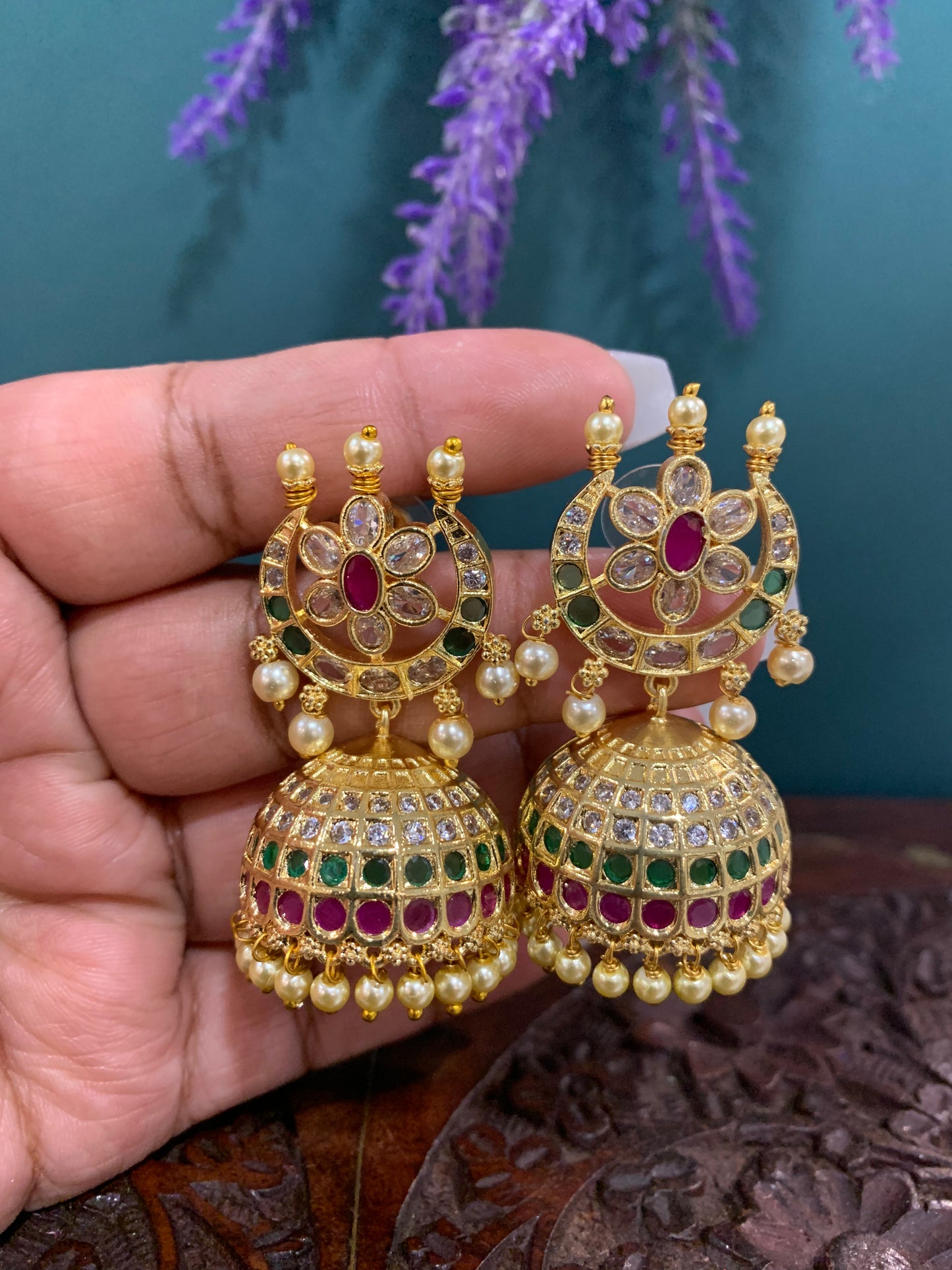 High gold polished multi jhumki temple style