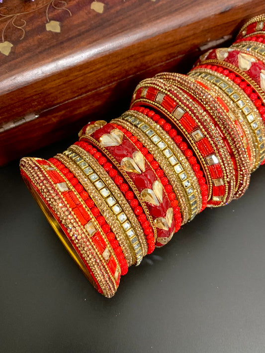Tomato red Kundan bangle set “Shanaya”